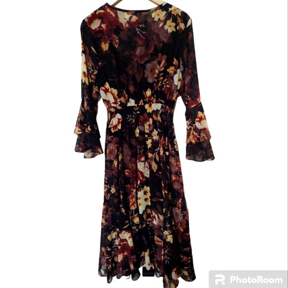 Reba floral chiffon ruffle maxi dress dark colors size M - Picture 2 of 8